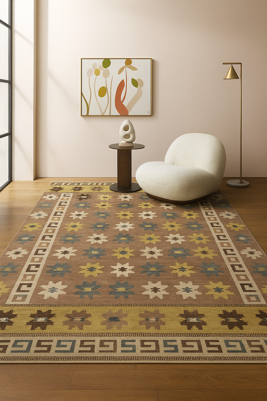 Swadeshi Inspired kilim Rug Scandinavian Modern Meets Earth Tone Elegance