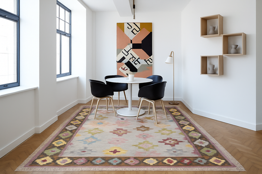 Handwoven Bohemian Kilim Rug – Multiple Sizes | Vintage Pastel Tribal Flatweave Wool