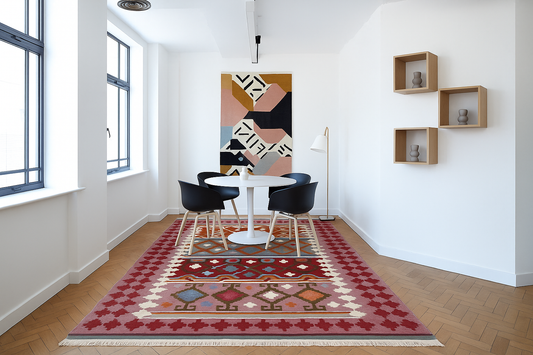 Handwoven Pastel Kilim Rug | Flatweave Area Carpet | Geometric Tribal Design