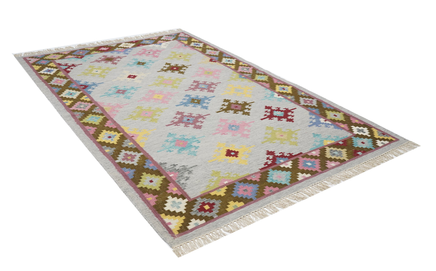 Handwoven Bohemian Kilim Rug – Multiple Sizes | Vintage Pastel Tribal Flatweave Wool