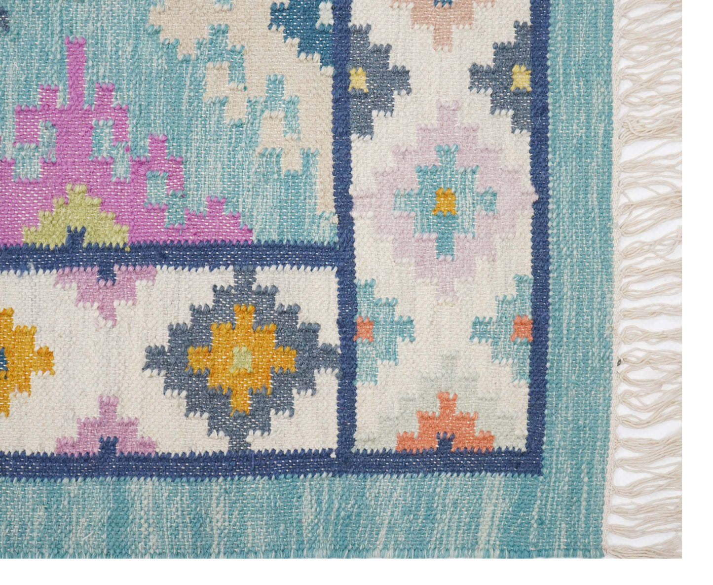 Pastel Aqua Kilim Rug with Bright Accents – Handcrafted,Handwoven Multicolor Kilim Rug