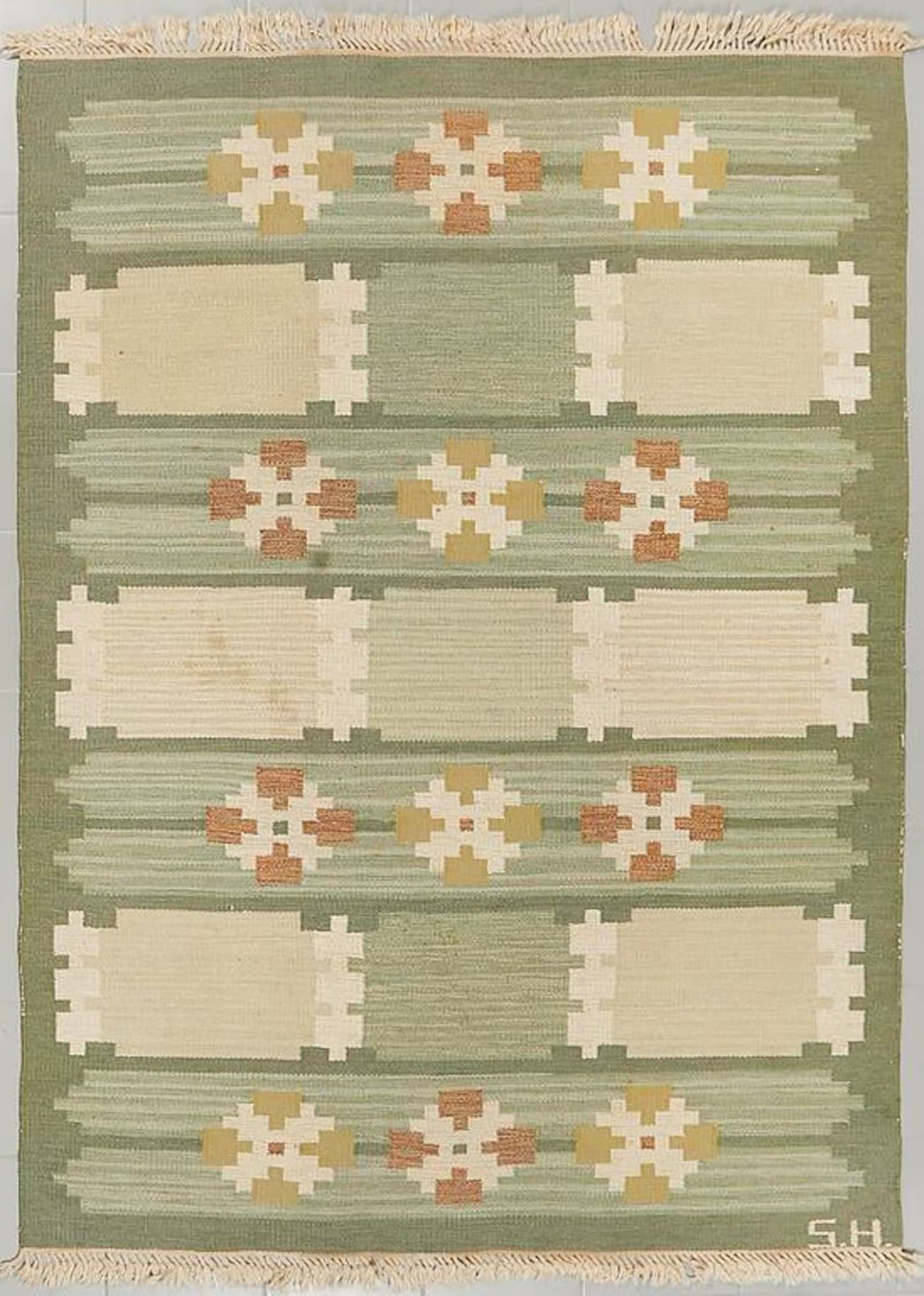 Vintage flat weave rug by Anna-Greta Sjöqvist