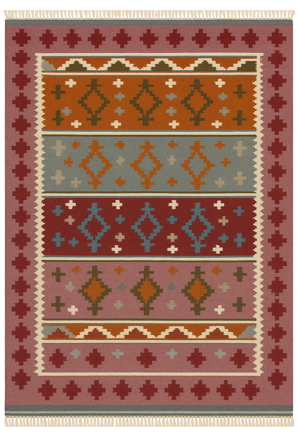 Handwoven Pastel Kilim Rug | Flatweave Area Carpet | Geometric Tribal Design