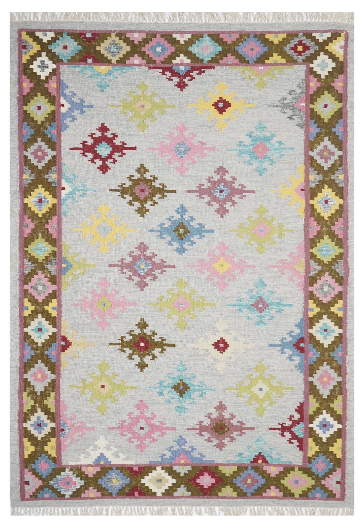 Handwoven Bohemian Kilim Rug – Multiple Sizes | Vintage Pastel Tribal Flatweave Wool