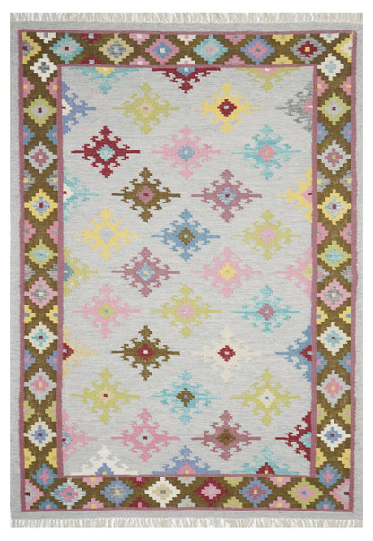 Handwoven Bohemian Kilim Rug – Multiple Sizes | Vintage Pastel Tribal Flatweave Wool