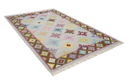 Handwoven Bohemian Kilim Rug – Multiple Sizes | Vintage Pastel Tribal Flatweave Wool