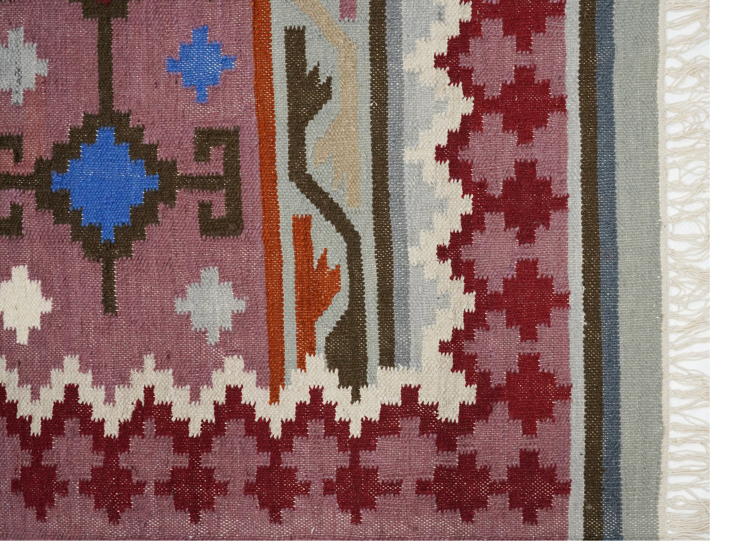 Handwoven Pastel Kilim Rug | Flatweave Area Carpet | Geometric Tribal Design