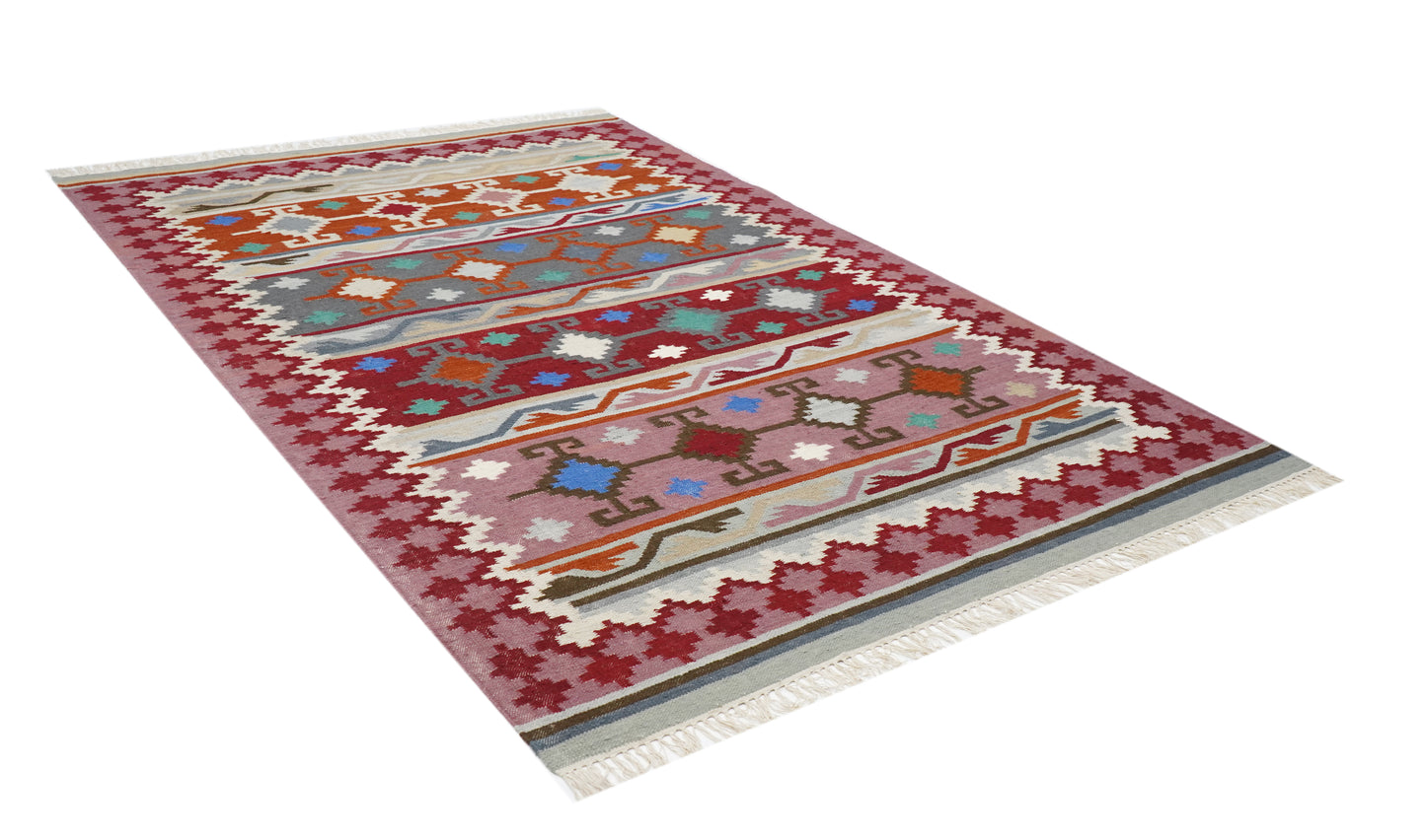 Handwoven Pastel Kilim Rug | Flatweave Area Carpet | Geometric Tribal Design