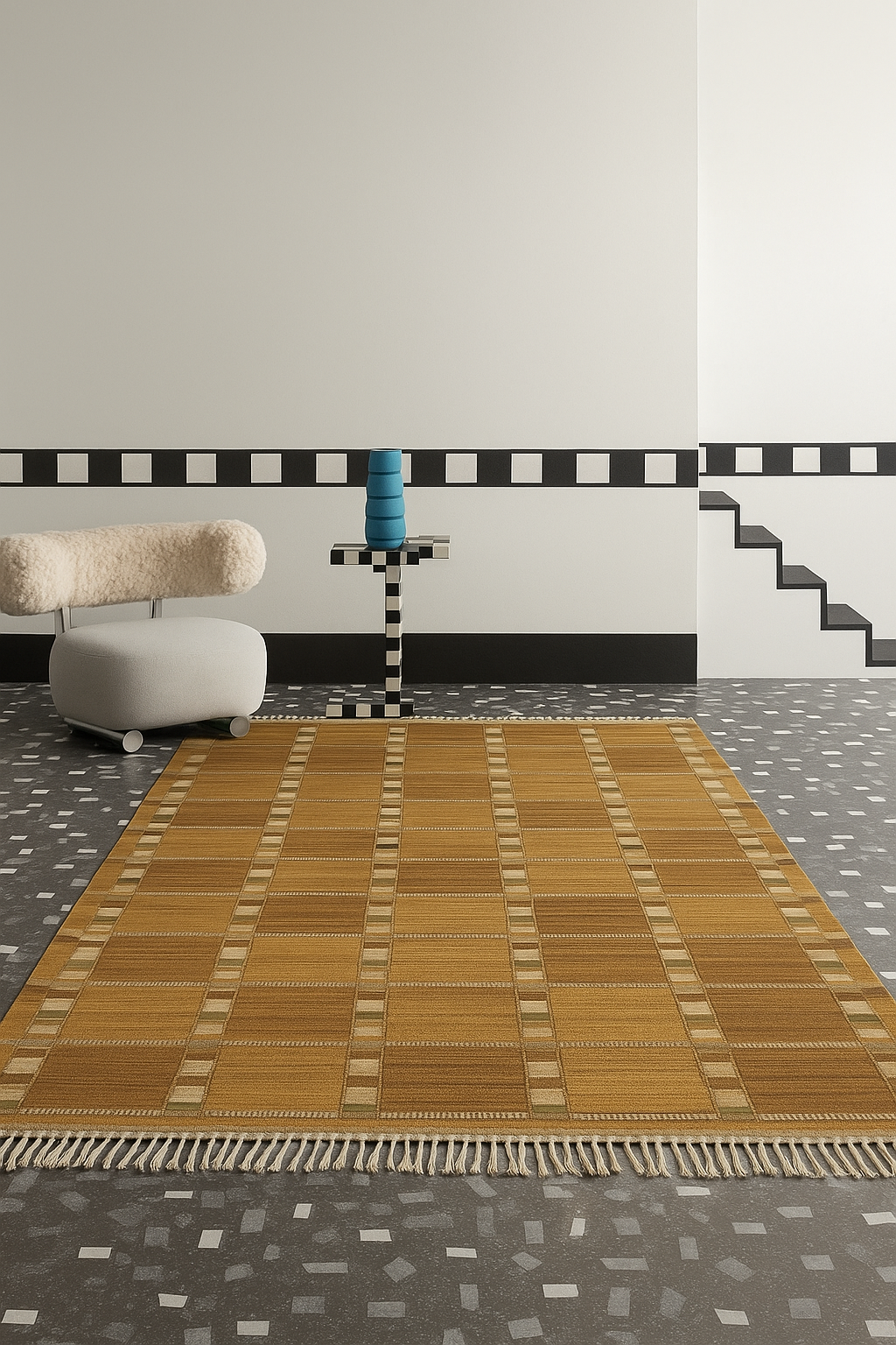 Vintage Swedish Flat Weave Rug - Mid Century Modern chocolate colour  Carpet - 1960s Scandinavian Geometric Rug - Large Area Rug