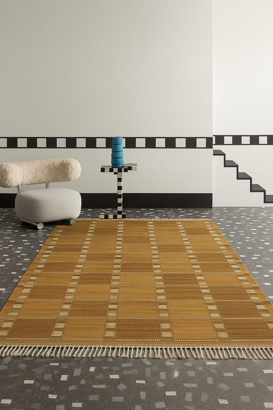 Vintage Swedish Flat Weave Rug - Mid Century Modern chocolate colour  Carpet - 1960s Scandinavian Geometric Rug - Large Area Rug