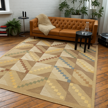 Swedish Marianne Richter–Inspired Kilim Rug – Handwoven Wool Flatweave | Bright Color Accents | Artisan Made in India