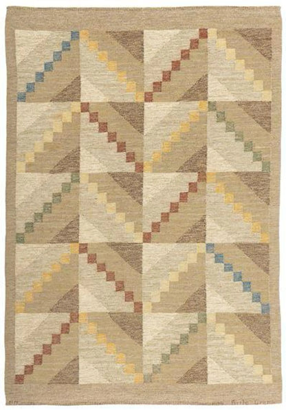 Swedish Marianne Richter–Inspired Kilim Rug – Handwoven Wool Flatweave | Bright Color Accents | Artisan Made in India