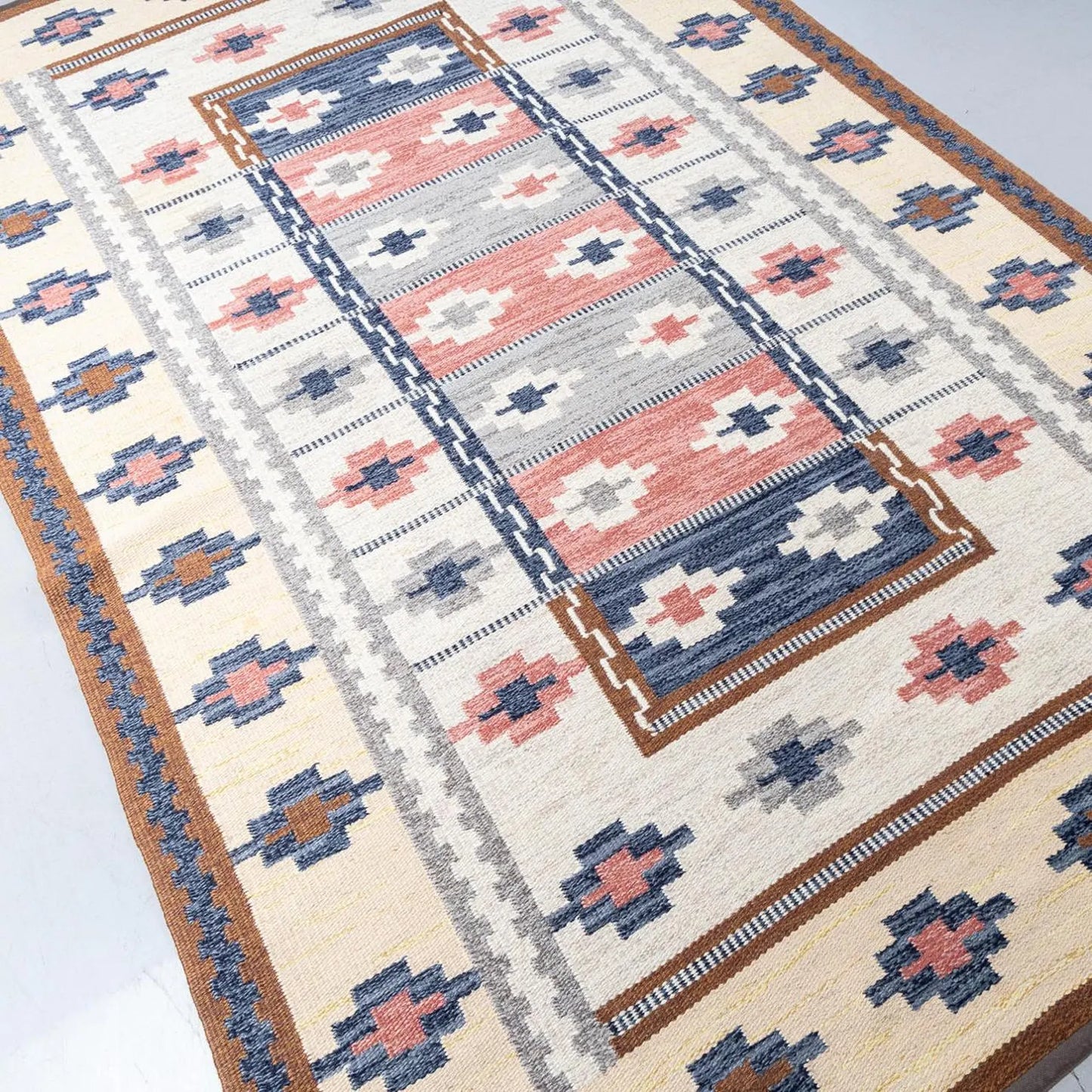 Vintage "Rococo" Flat Weave Rug by Anna-Greta Sjöqvist – Scandinavian Geometric Carpet – Handwoven Yarrow Area Rug