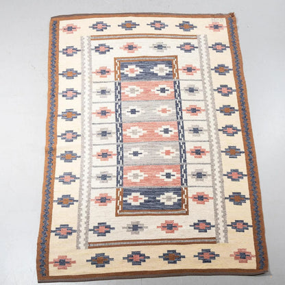 Vintage "Rococo" Flat Weave Rug by Anna-Greta Sjöqvist – Scandinavian Geometric Carpet – Handwoven Yarrow Area Rug